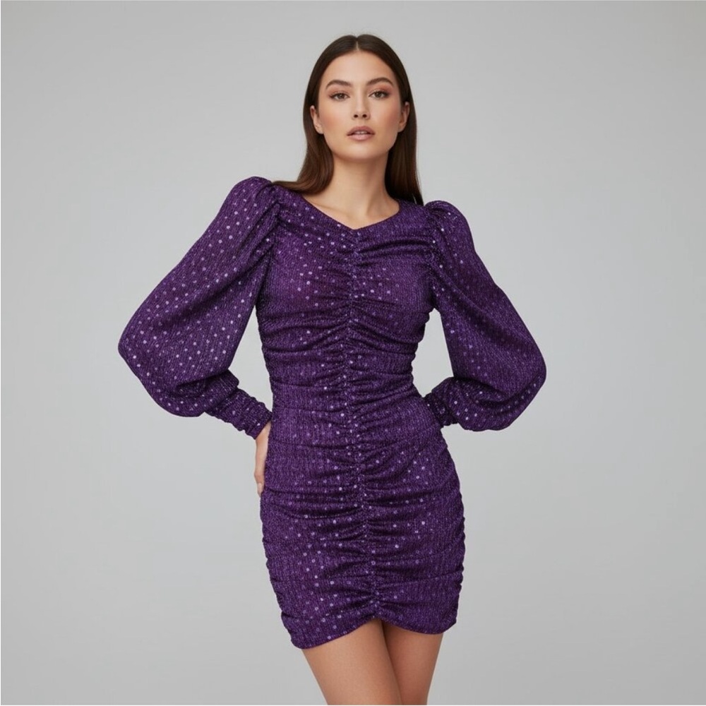 For Love & Lemons La Villette Purple Metallic Polka Dot Mini Dress